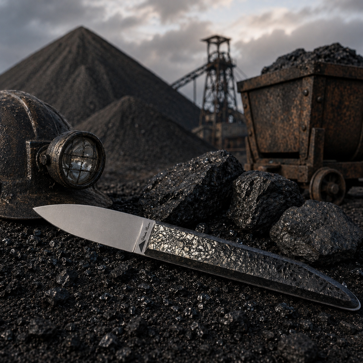 Oyster knife with POLISHED charcoal handle