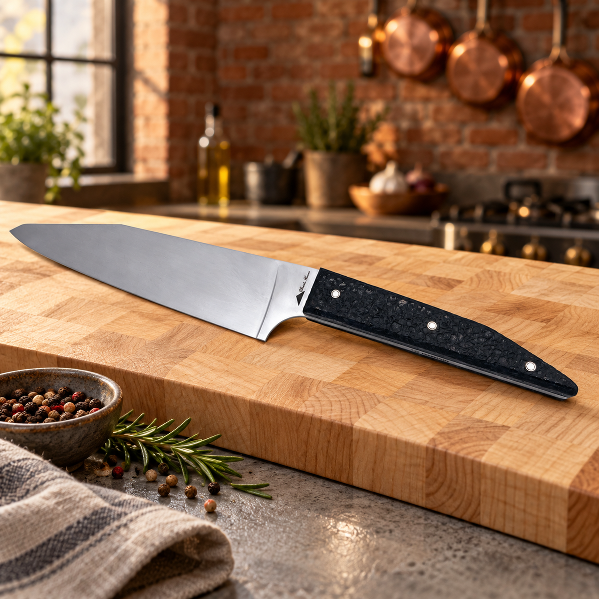 Couteau du chef manche en charbon brut