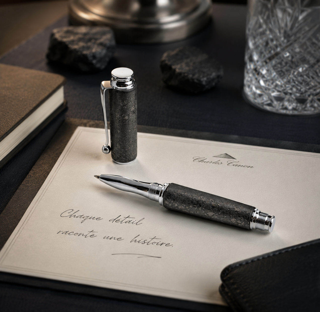 Stylo roller en charbon brut
