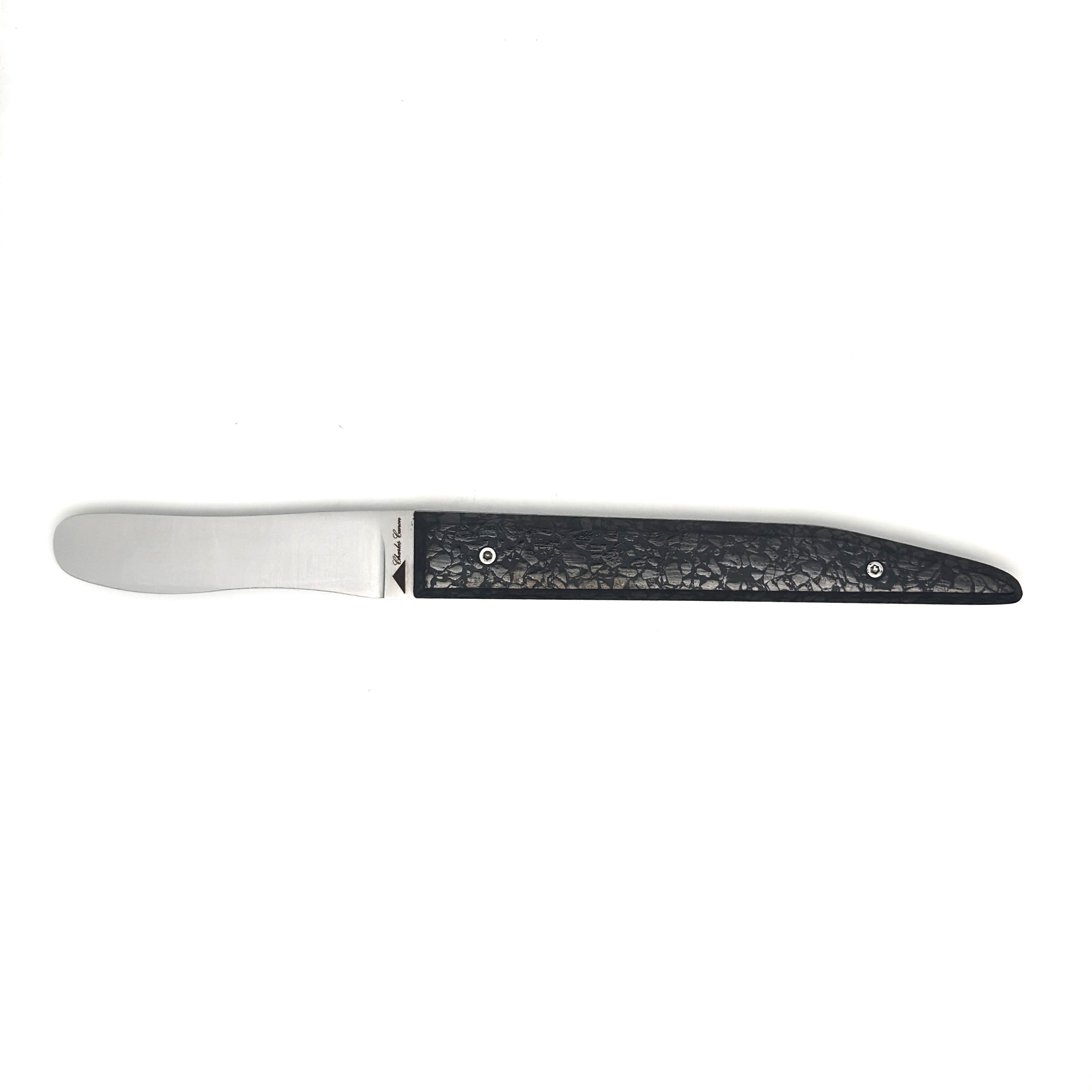 Butter knife with its shiny charcoal handle