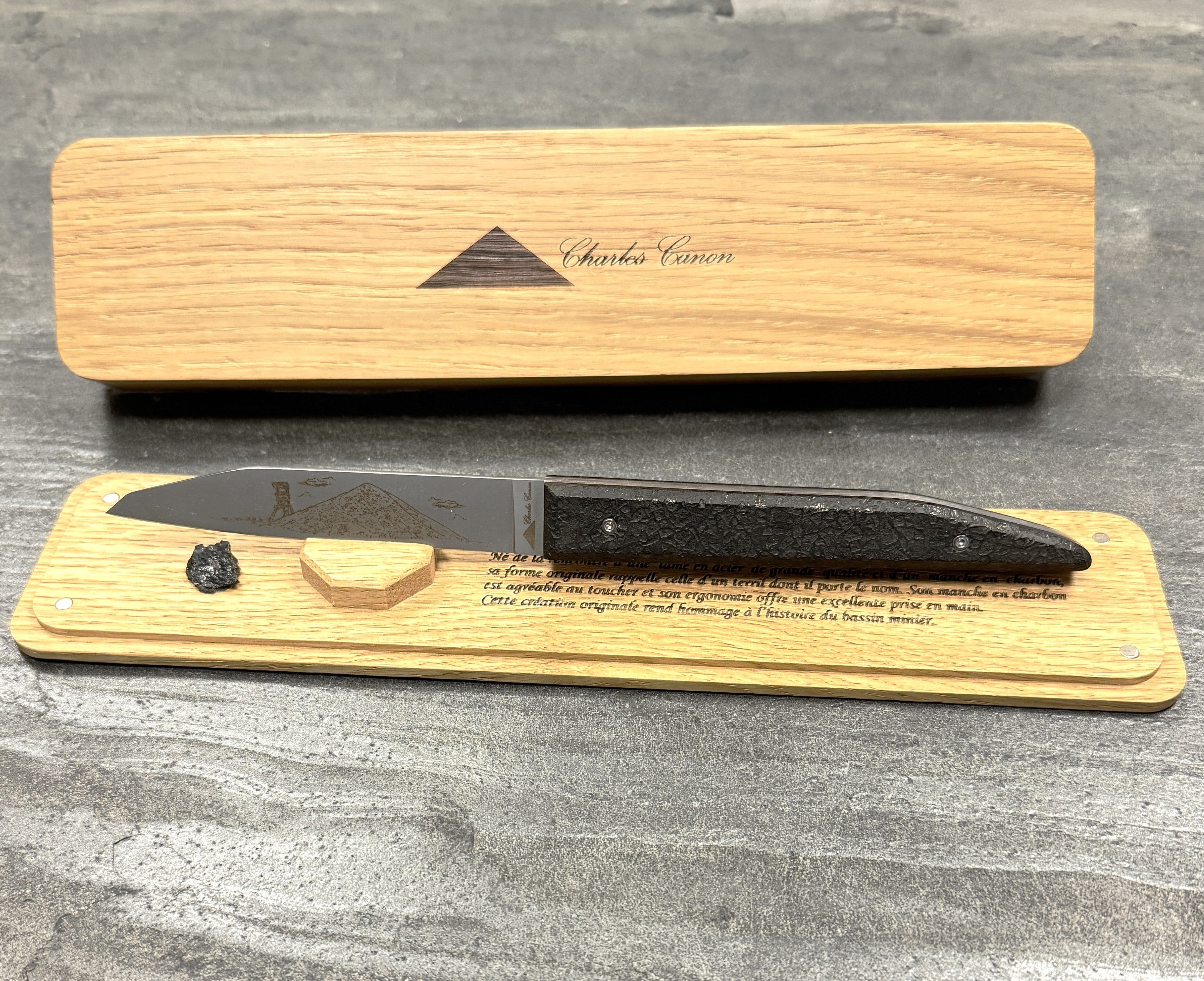 Couteau le terril manche en charbon (finition brut)