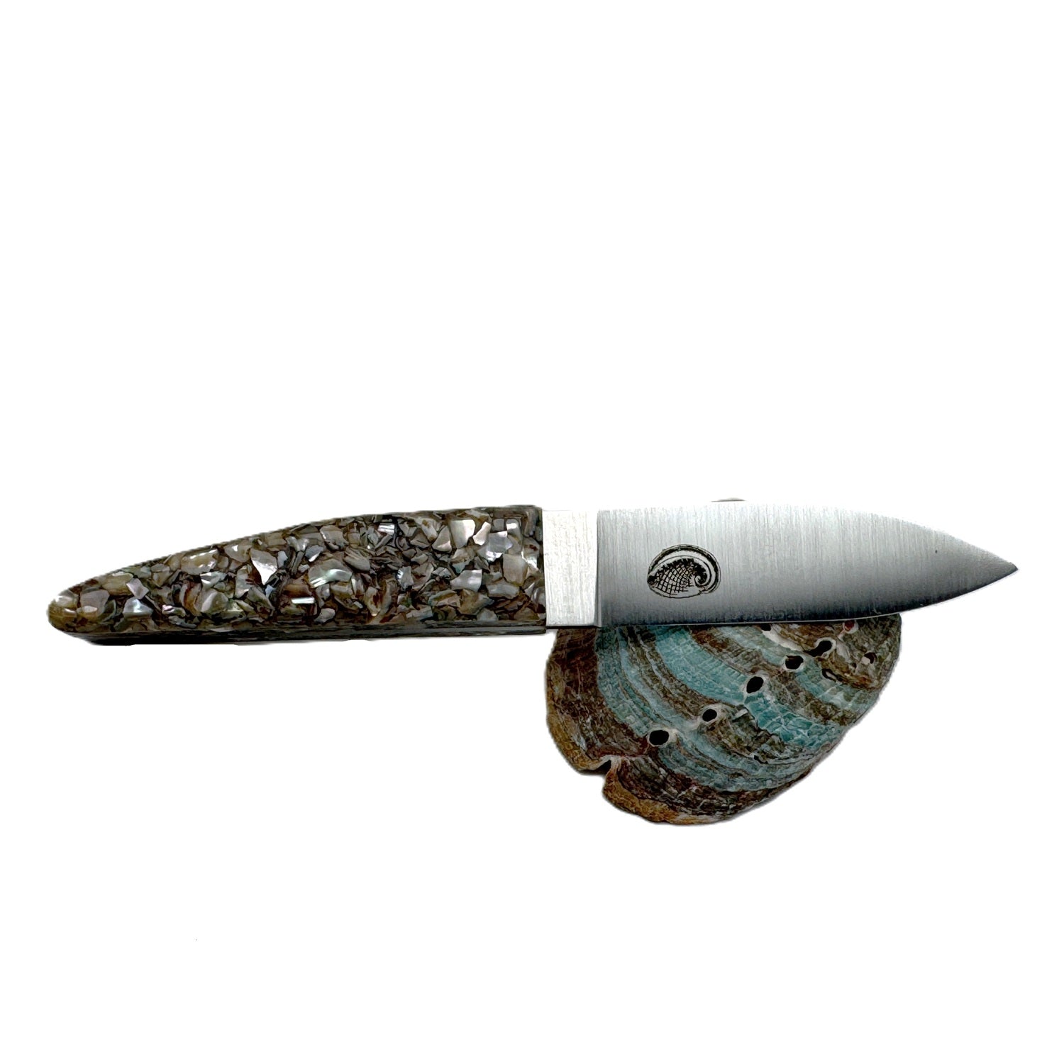 Petit couteau à huître avec un manche en coquilles d'ormeaux