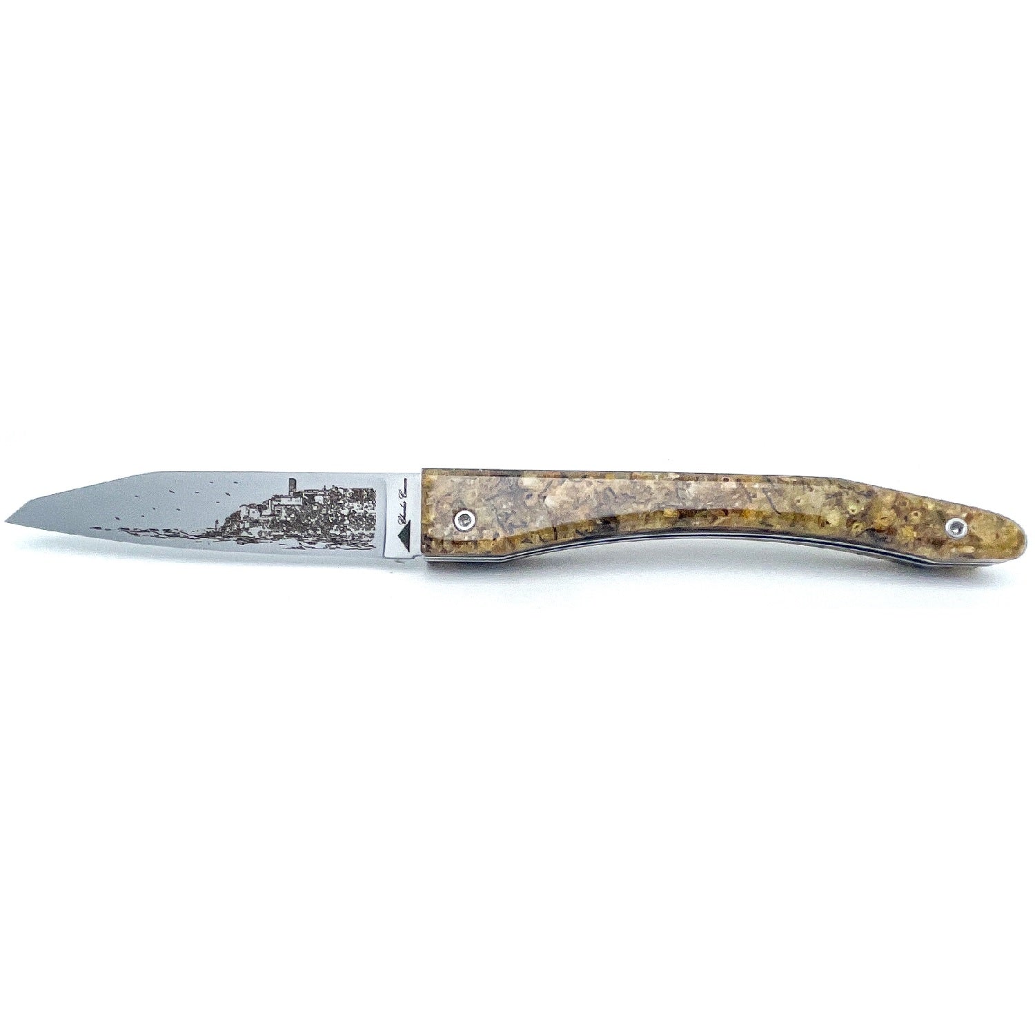 Piedmontese knife handle with Corsican immortelle flowers