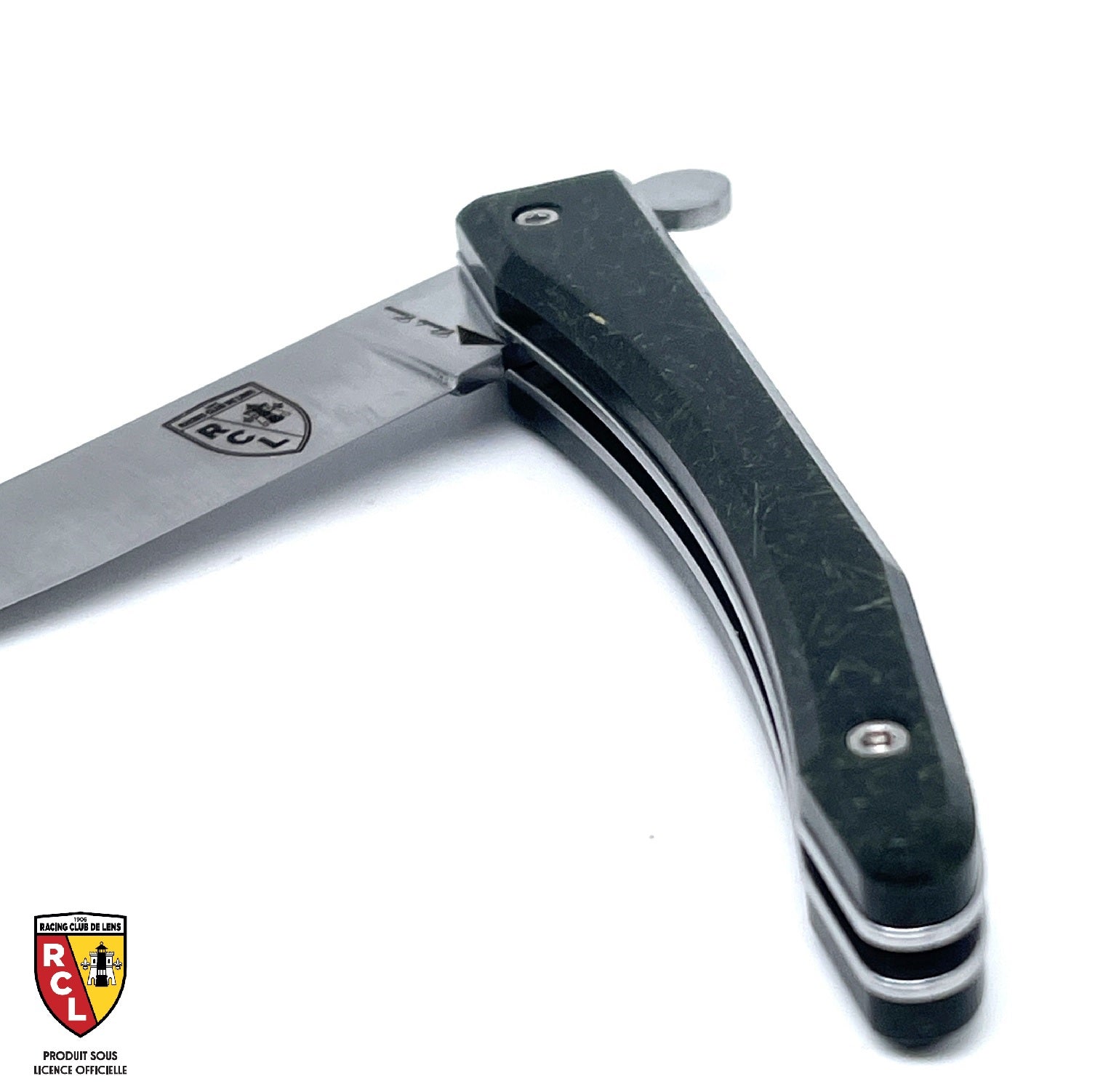 Couteau piémontais RC LENS avec son manche en pelouse du stade Bollaert-Delelis (SOUS LICENCE OFFICIELLE)