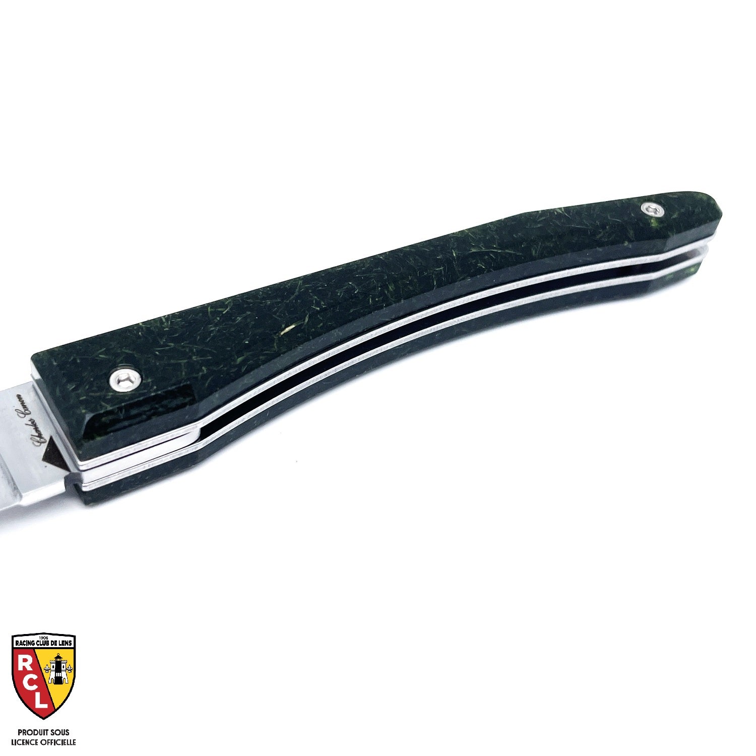 Couteau piémontais RC LENS avec son manche en pelouse du stade Bollaert-Delelis (SOUS LICENCE OFFICIELLE)