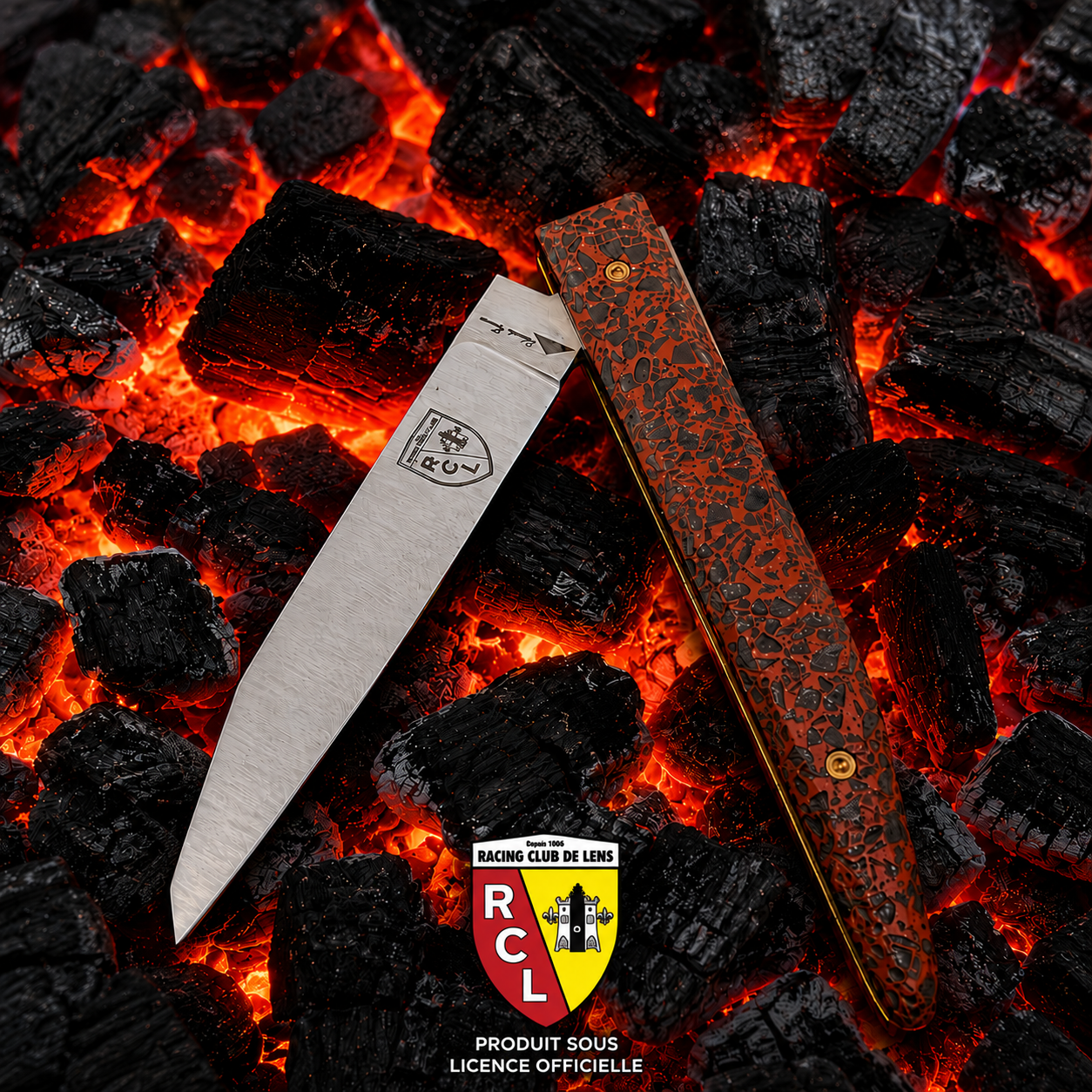 Couteau RC Lens - charbon rouge SANG & OR Saison 2025/2026 avec son palmarès