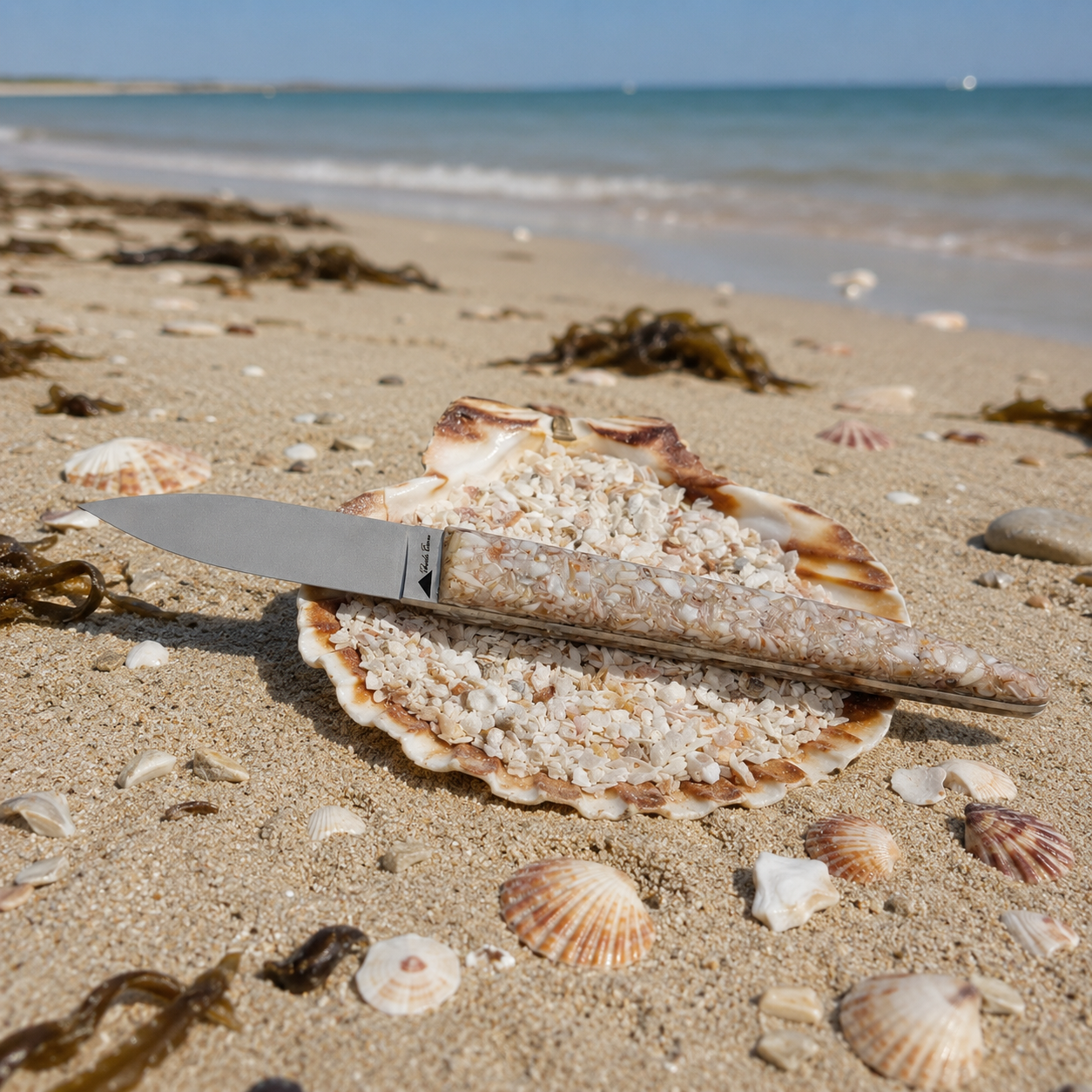 Oyster knife with a scallop shell handle
