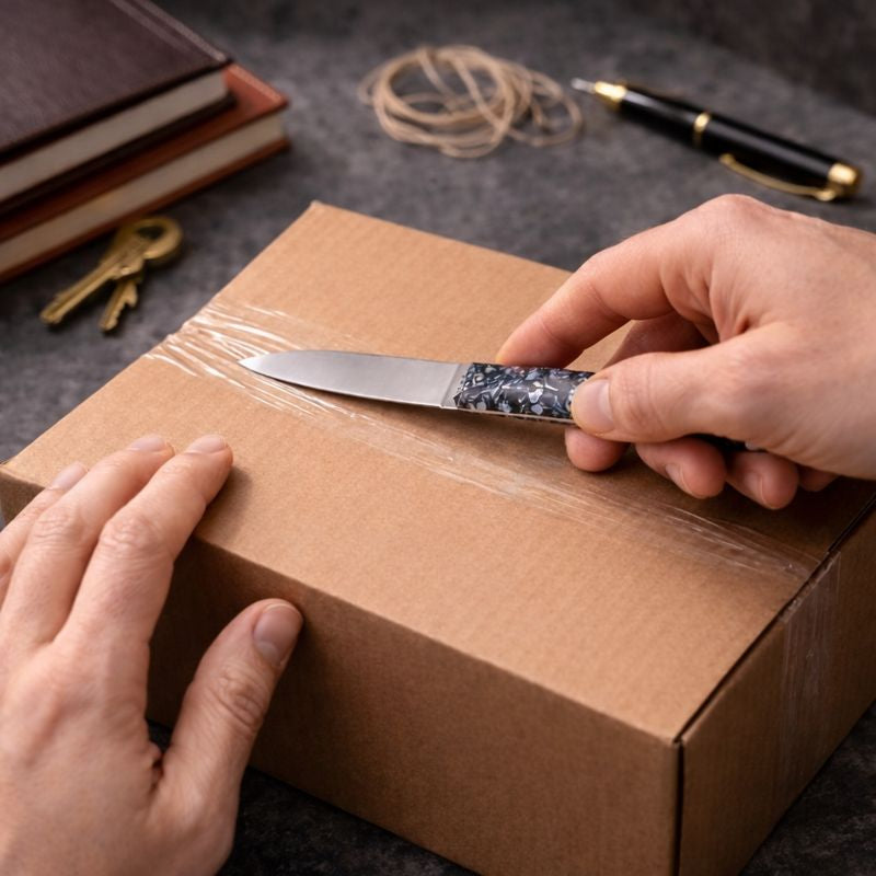 Coupe papier avec son manche en coquilles de moules