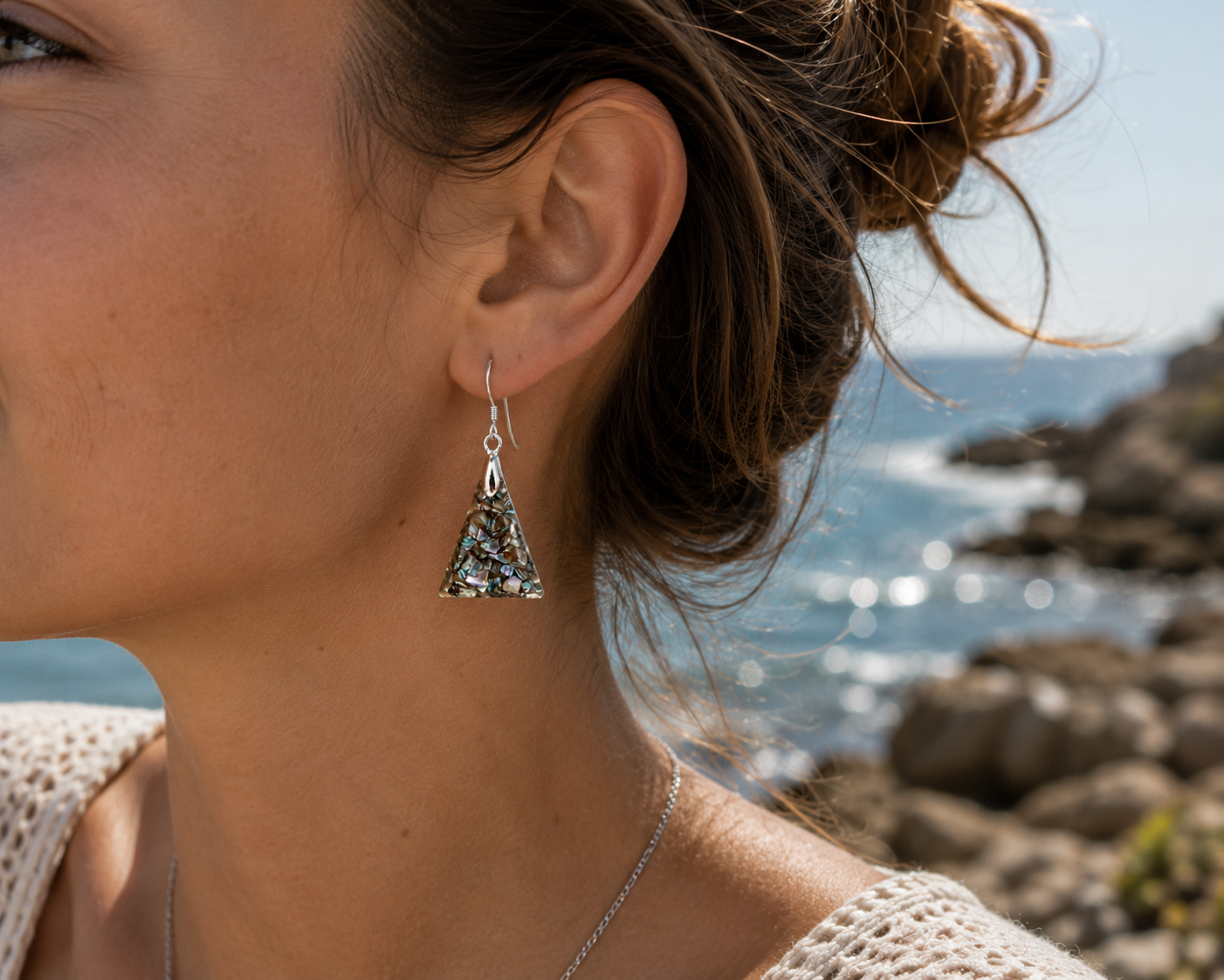 Triangle earrings made from recycled mussel shells