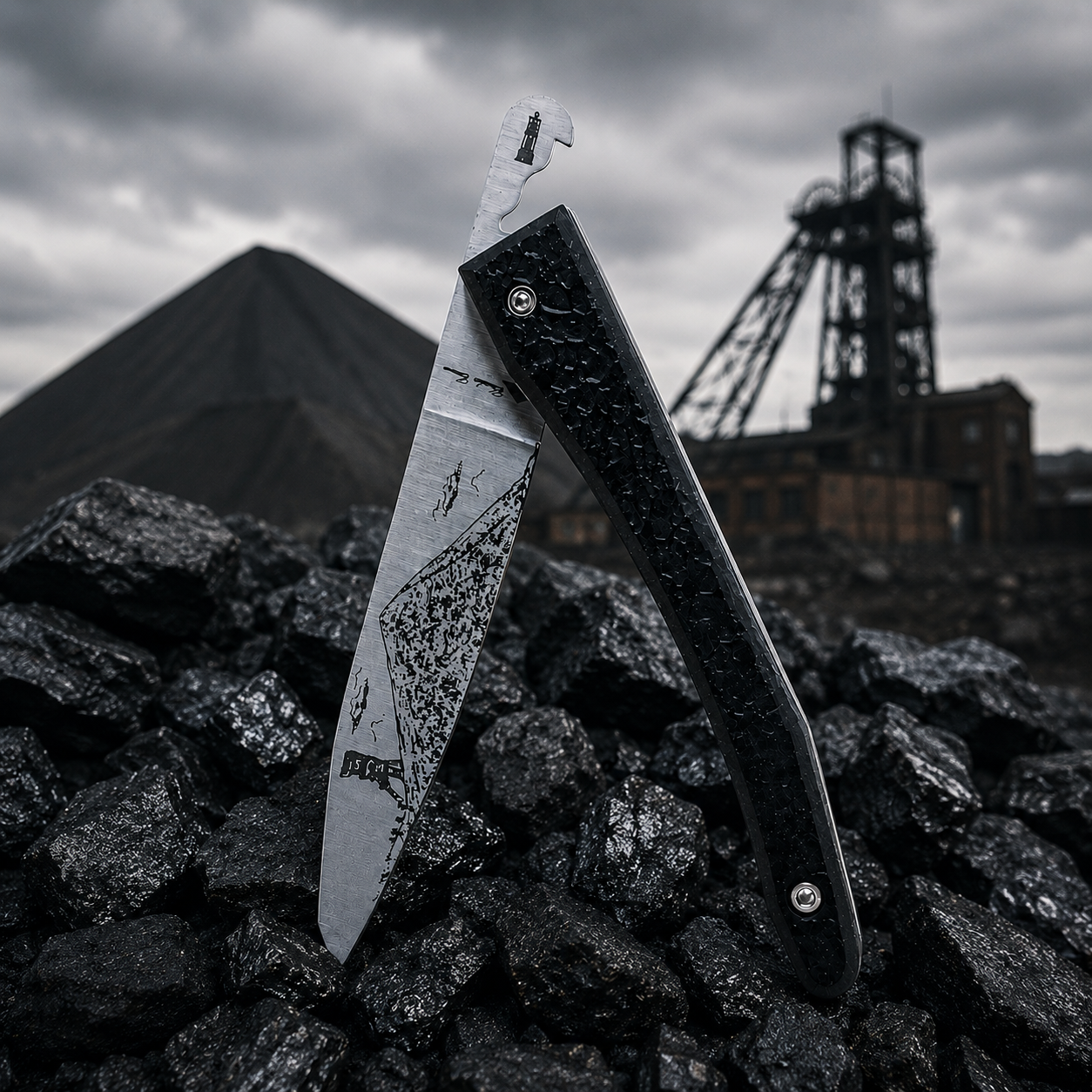 Piedmontese knife raw charcoal handle