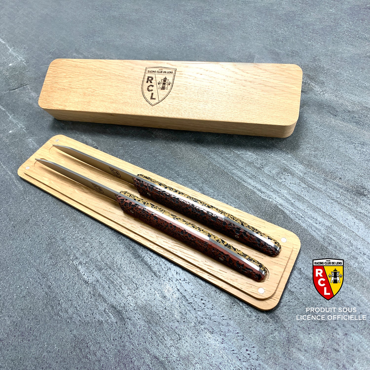 Coffret duo avec 2 couteaux de table édition sang & or RC LENS (SOUS LICENCE OFFICIELLE)