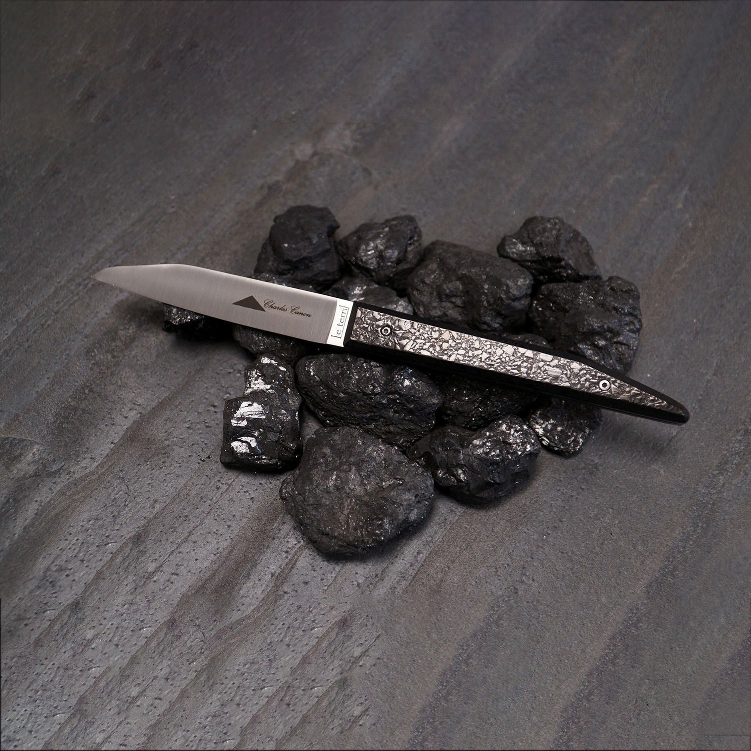 Petit couteau à huître avec un manche en charbon brut