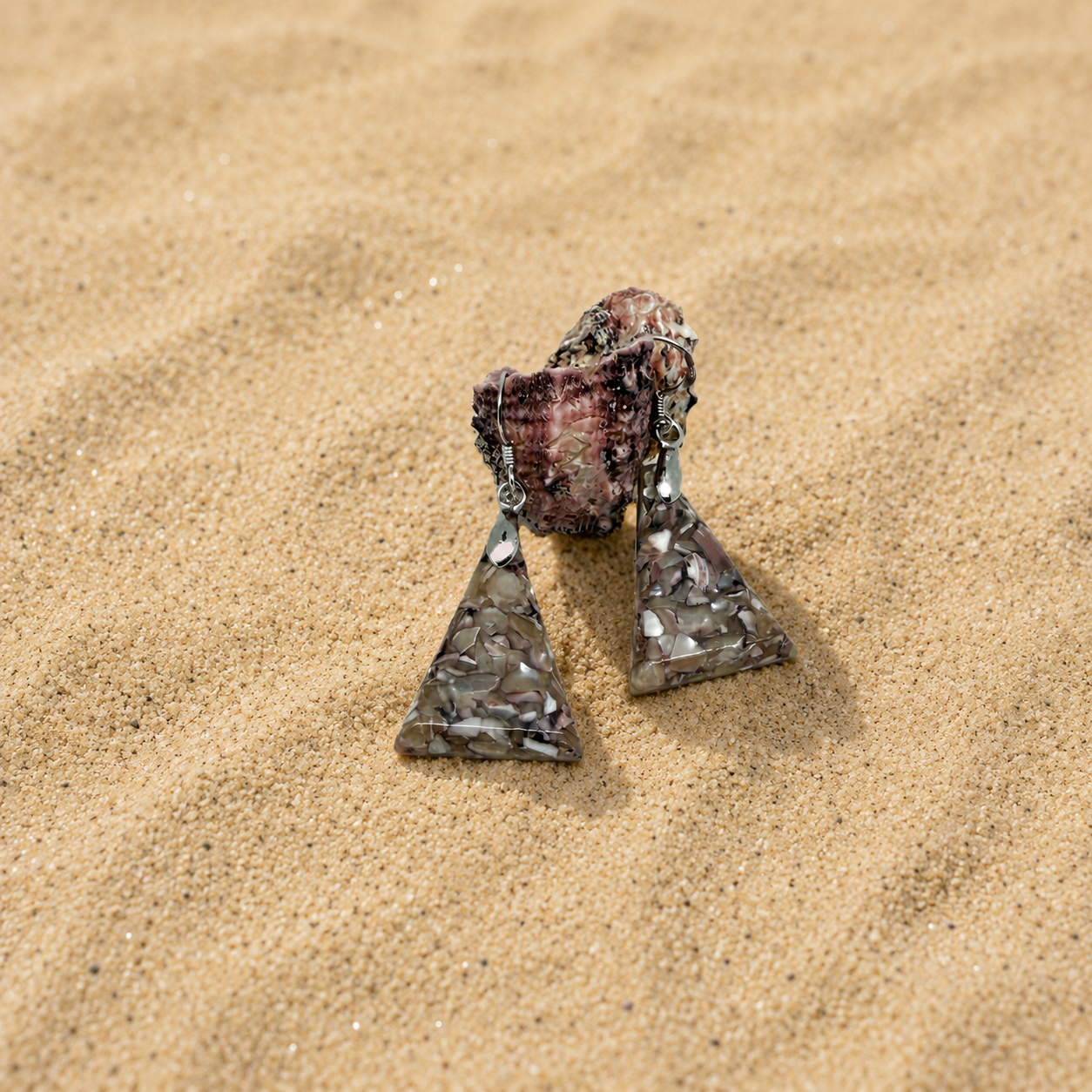 Triangle earrings made from recycled mussel shells