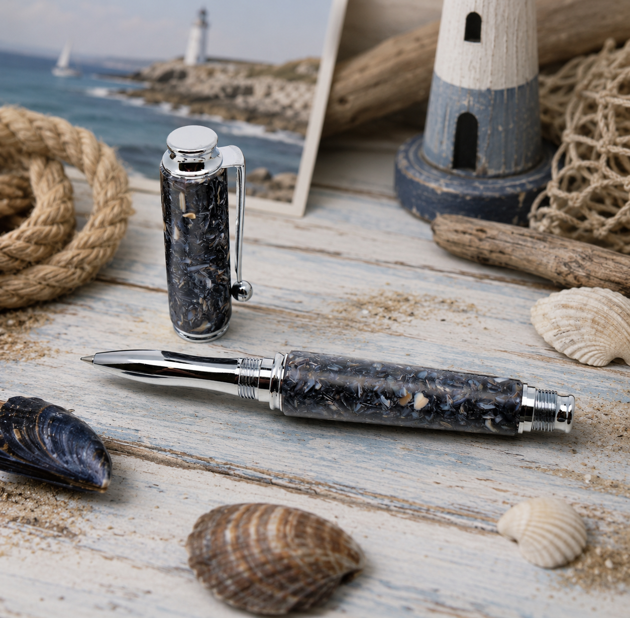 Stylo roller en coquilles de moules