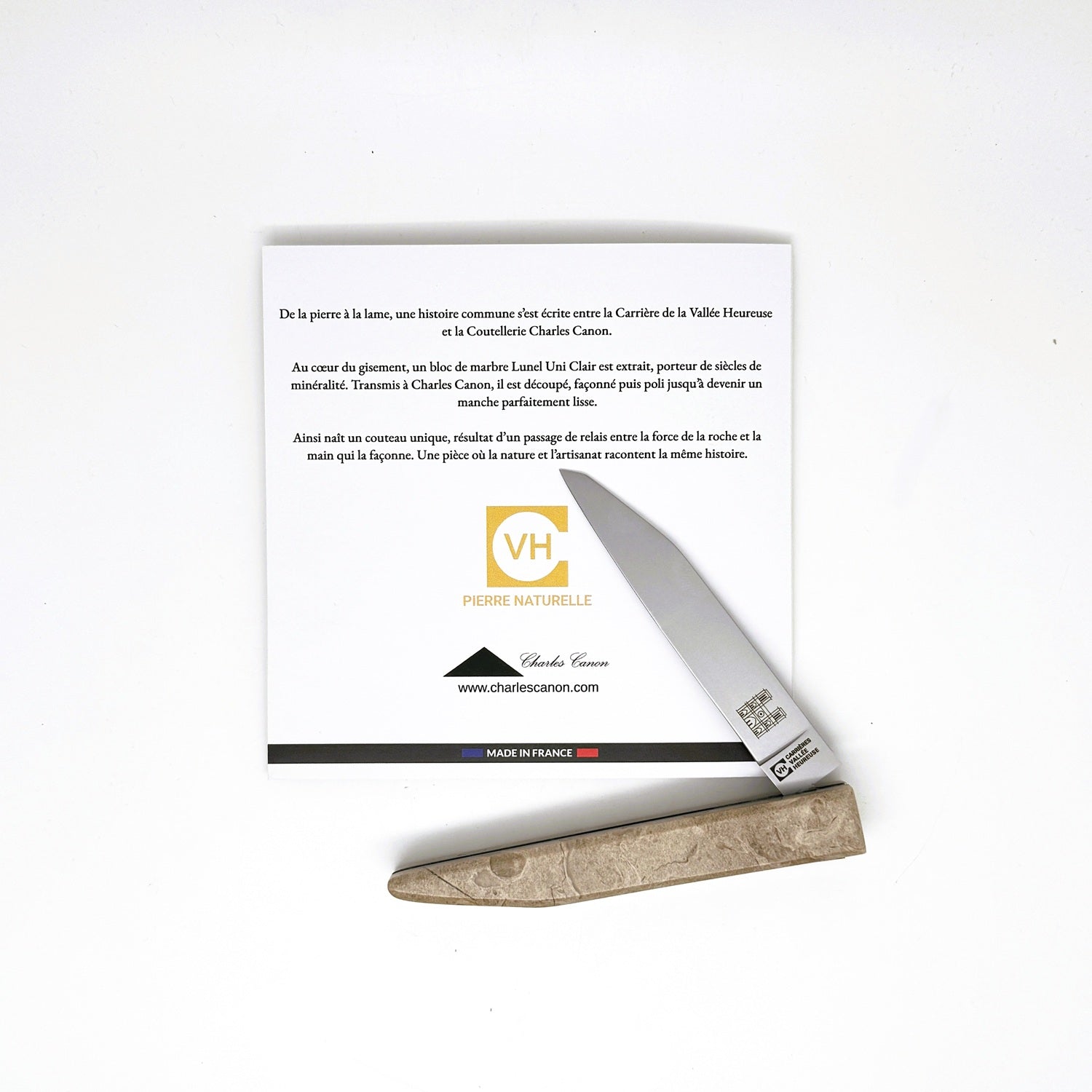 Couteau et son manche en Marbre Lunel (utilisé pour le dallage de la nef de Notre Dame de Paris)