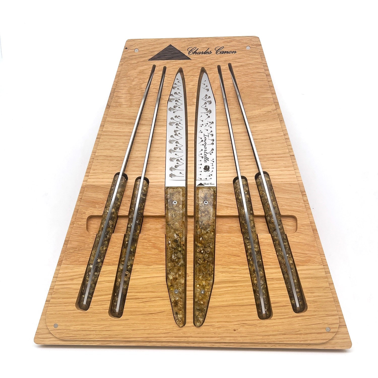 6 table knives with their handles made of Corsican immortelle flowers