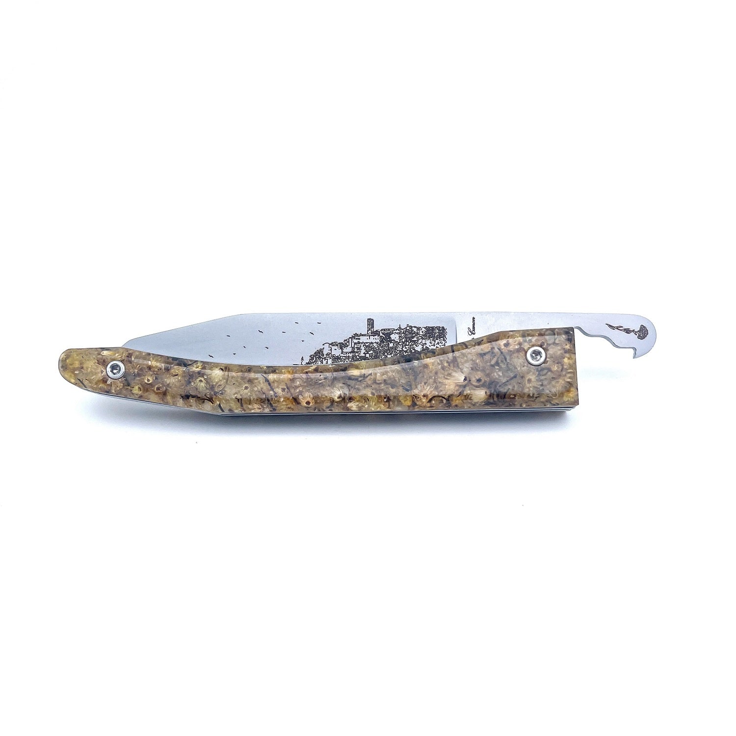 Piedmontese knife handle with Corsican immortelle flowers