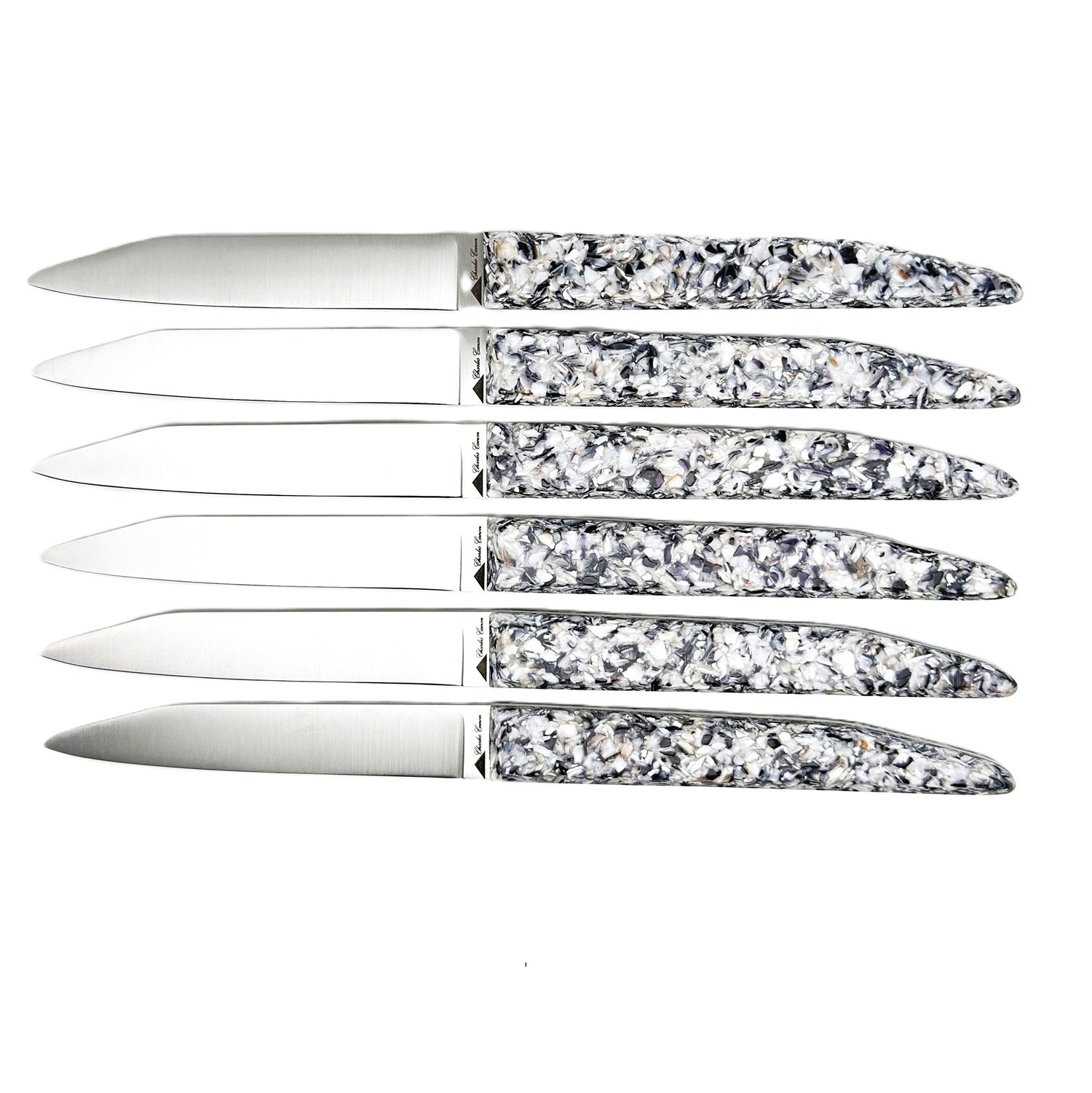 table knives with a handle made from recycled mussel shells