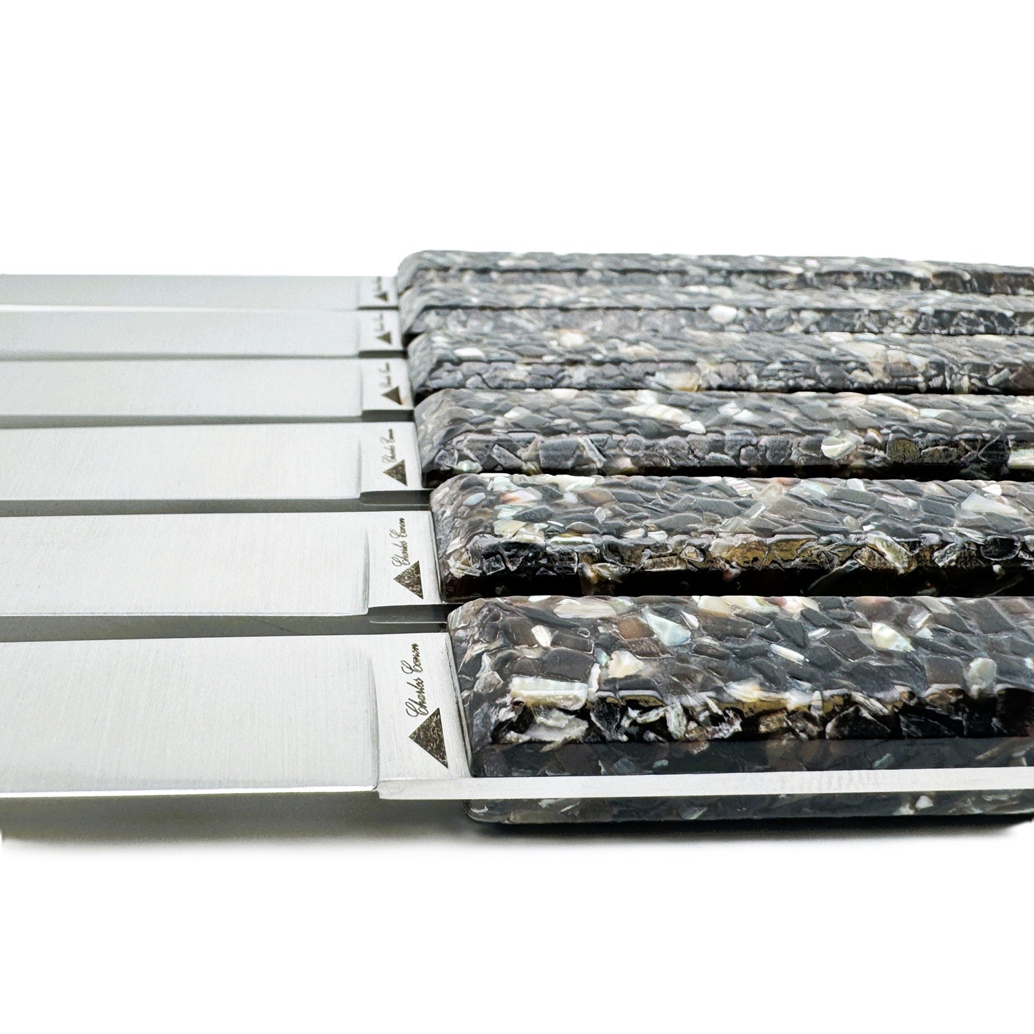 table knives with a handle made from recycled mussel shells