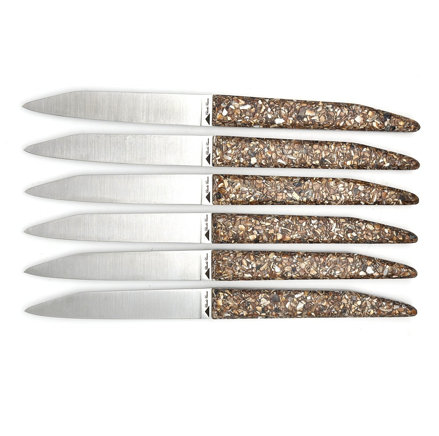 table knives with a handle made from recycled mussel shells