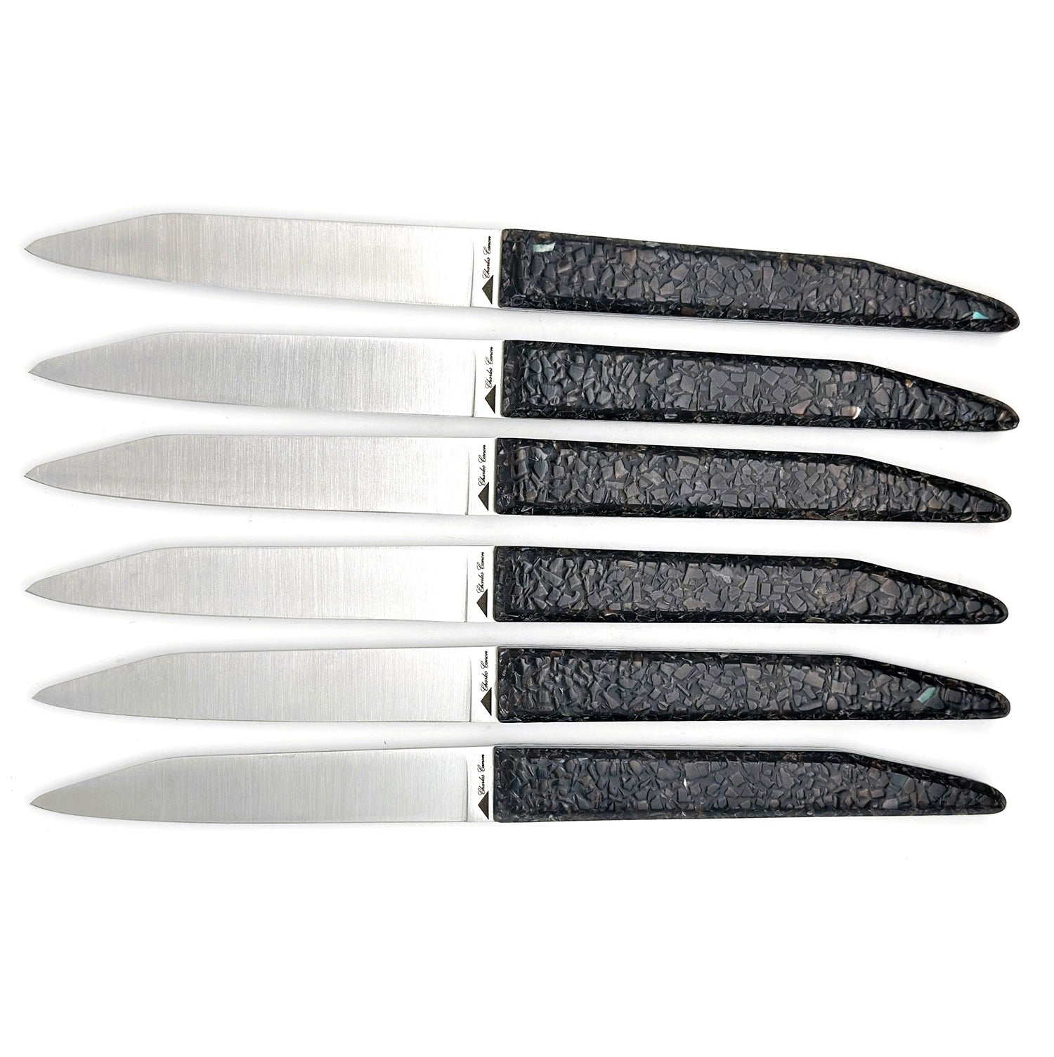 table knives with a handle made from recycled mussel shells