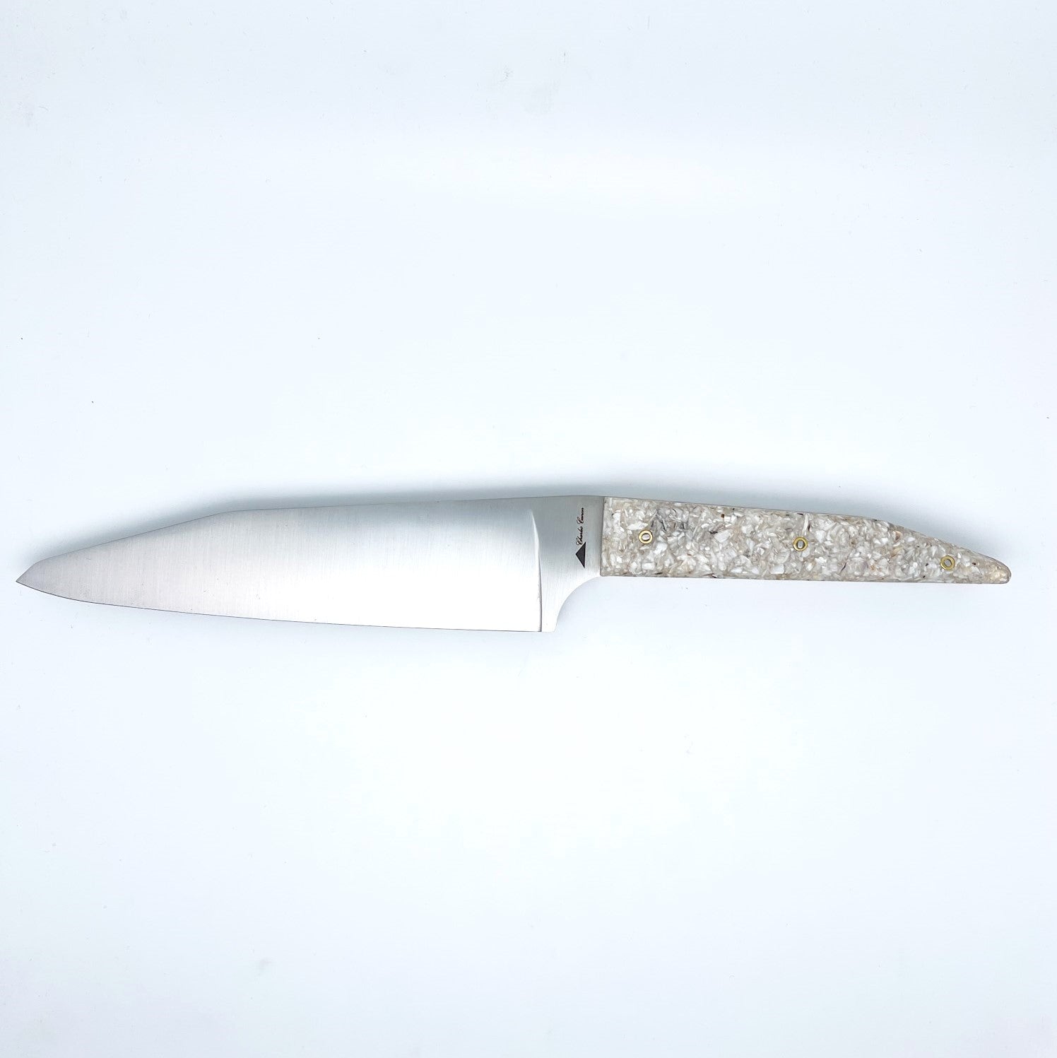 Chef's knife with oyster shell handle