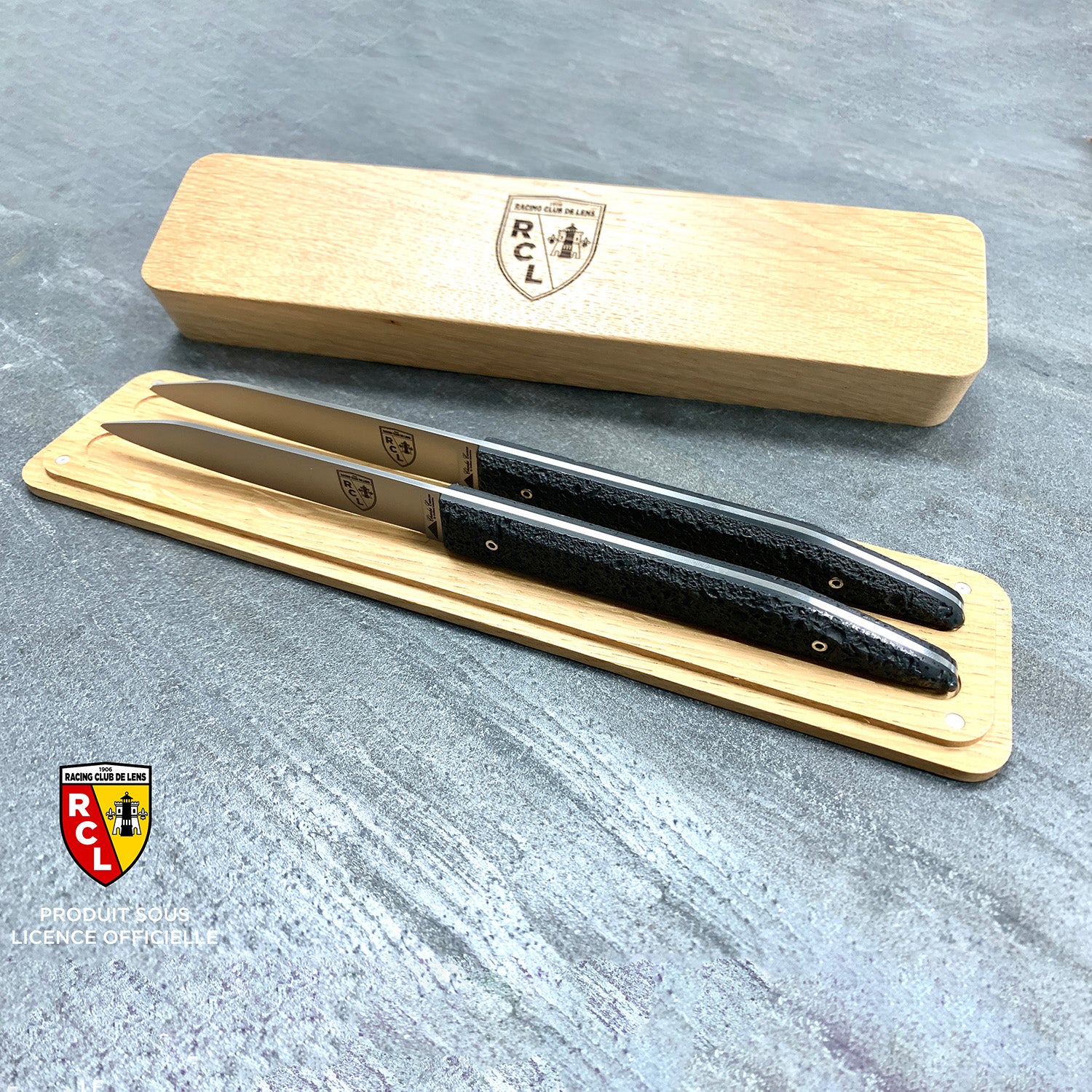 Duo box with 2 BLACK table knives, RC LENS edition (OFFICIALLY LICENSED)