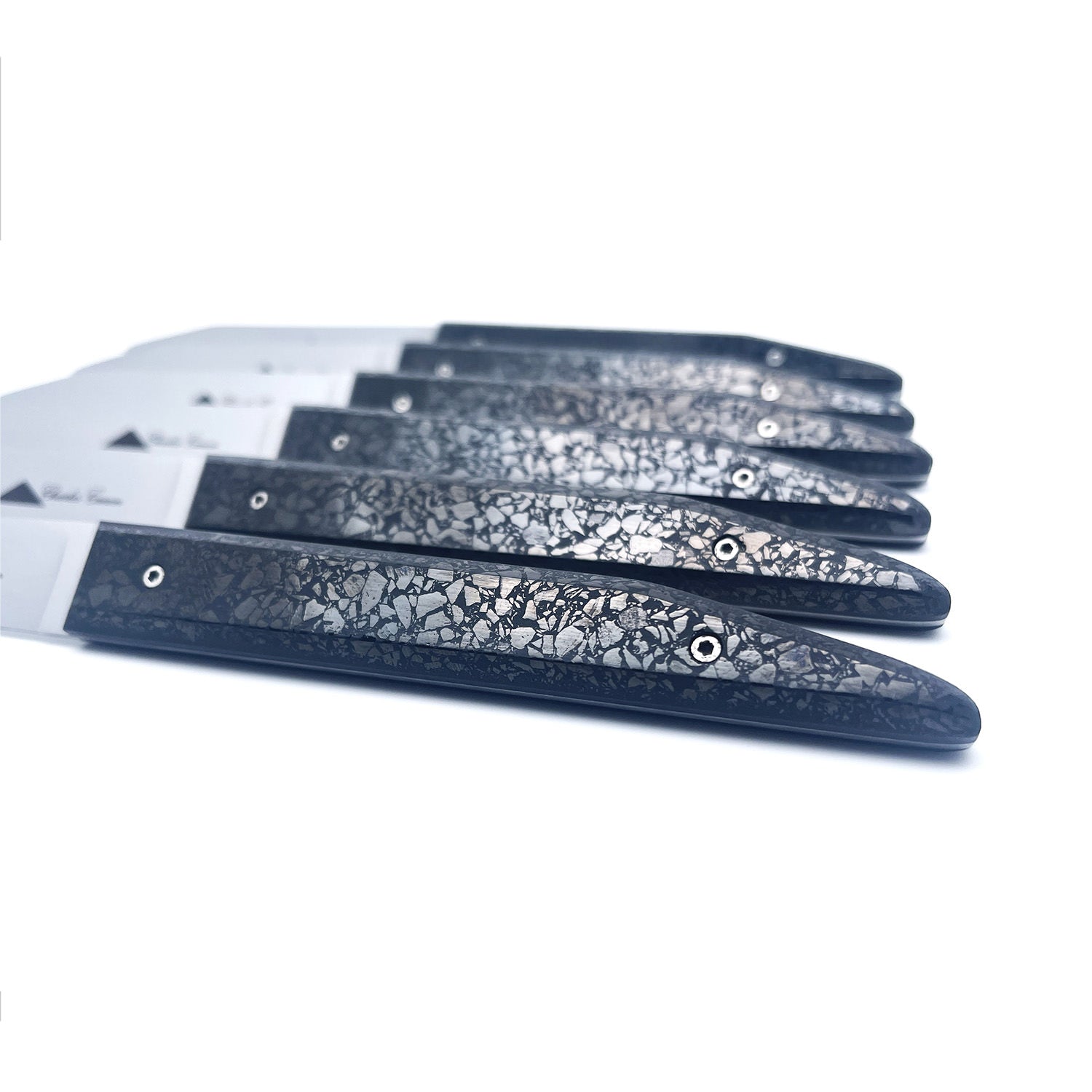 6 Couteaux de table avec manche en charbon poli