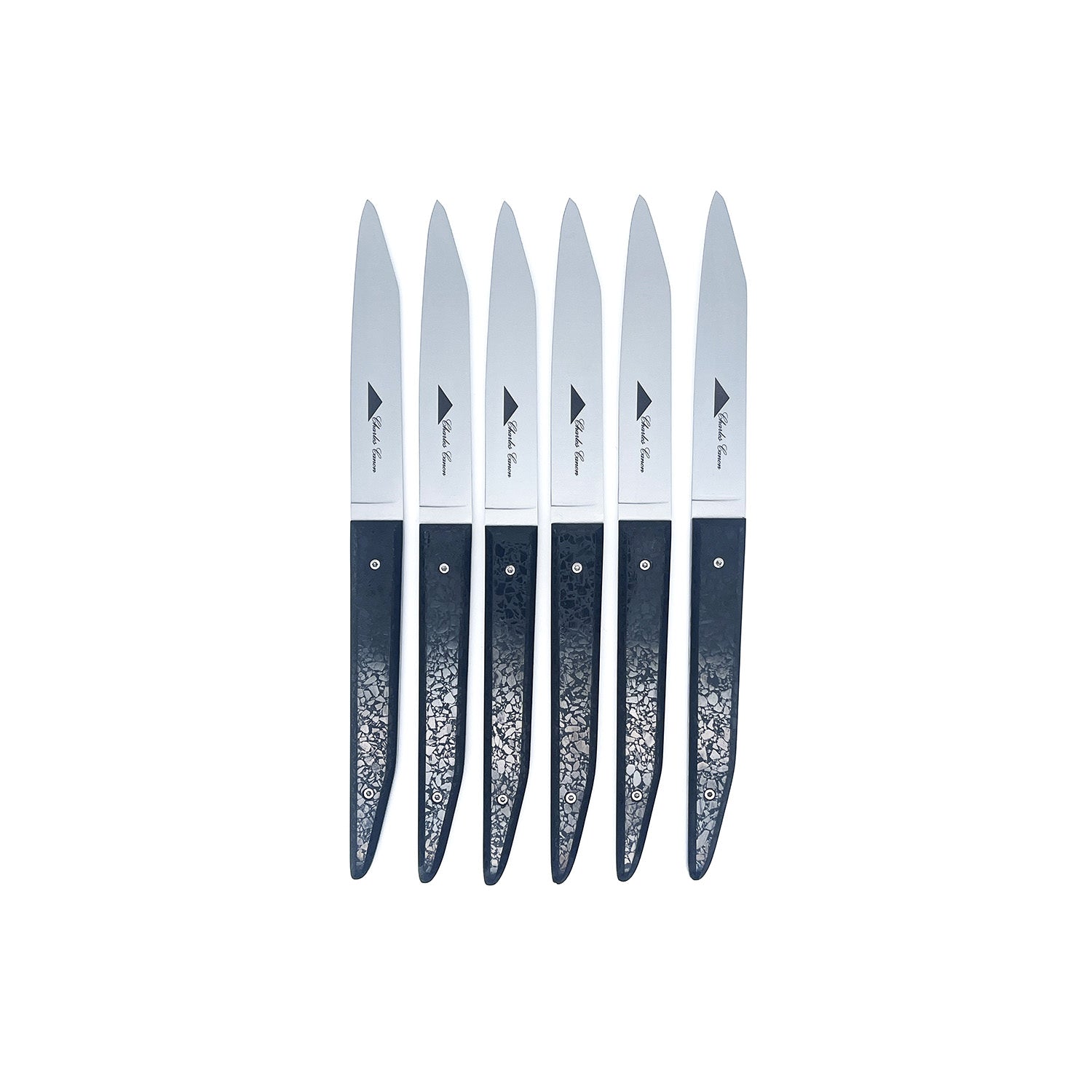 6 Table knives with polished charcoal handles