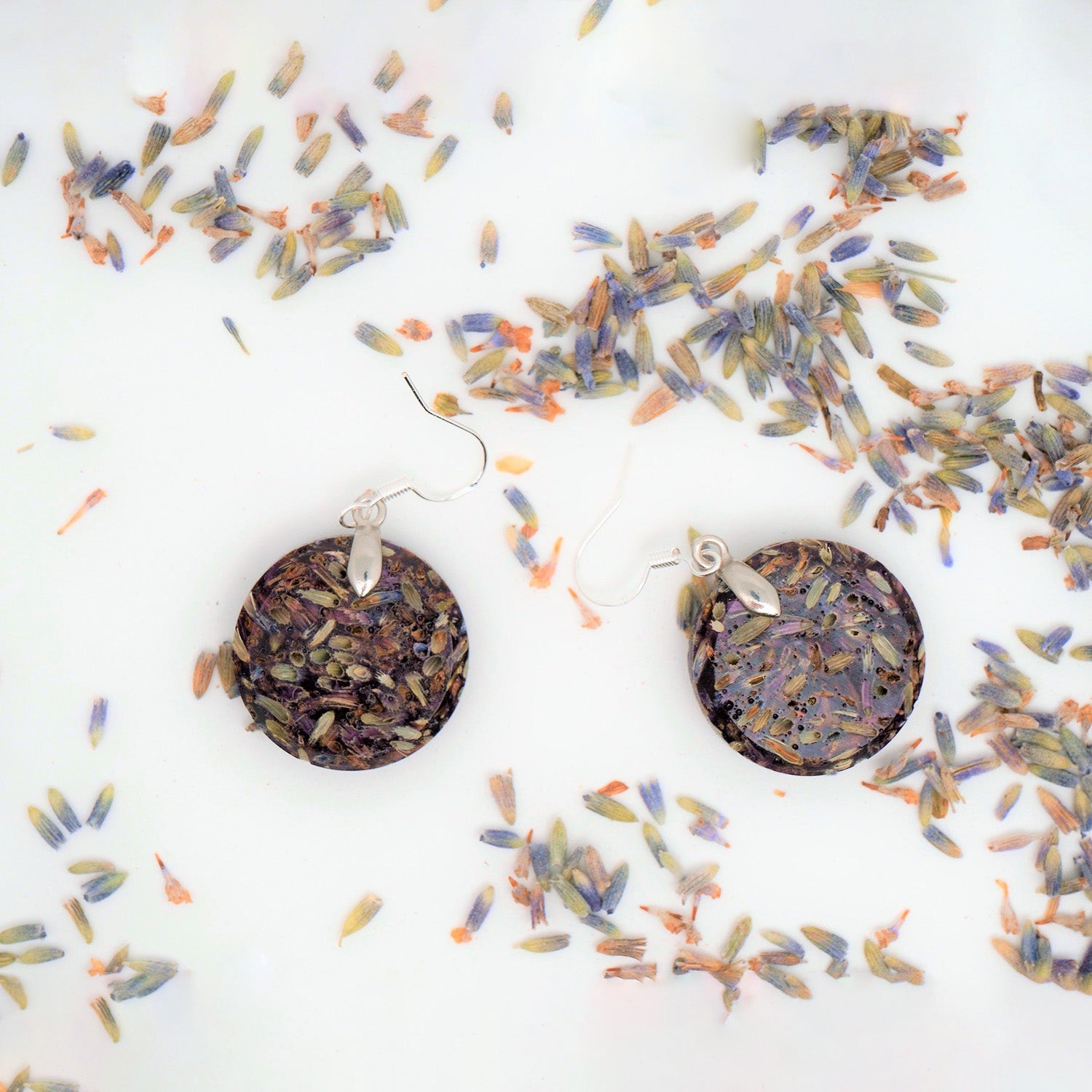 Round lavender earrings