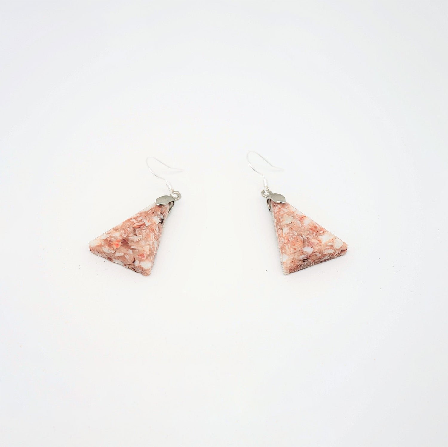 Triangle earrings made from recycled scallop shells