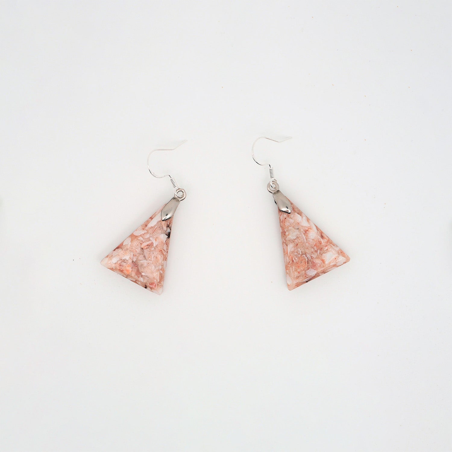 Triangle earrings made from recycled scallop shells
