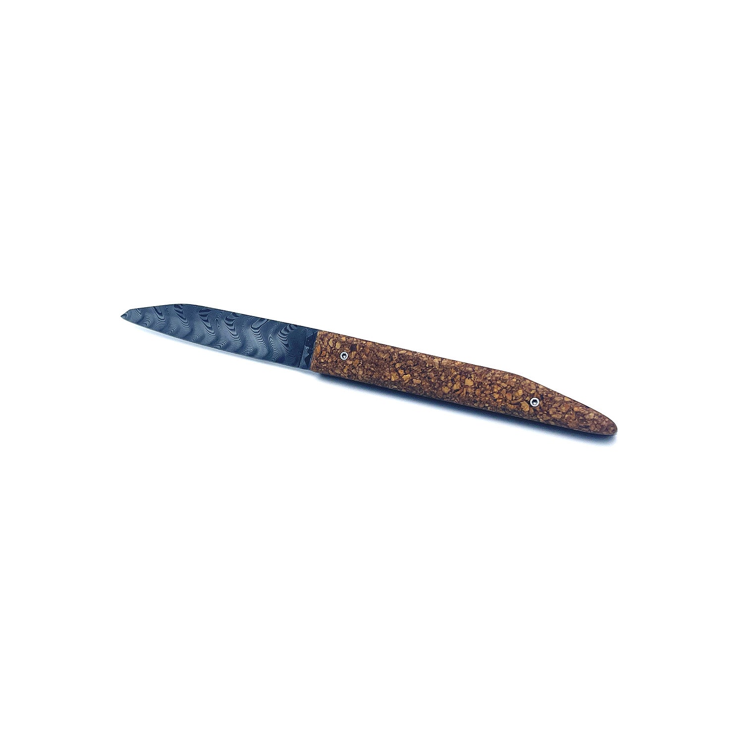 Knife with cork handle and Damasteel blade