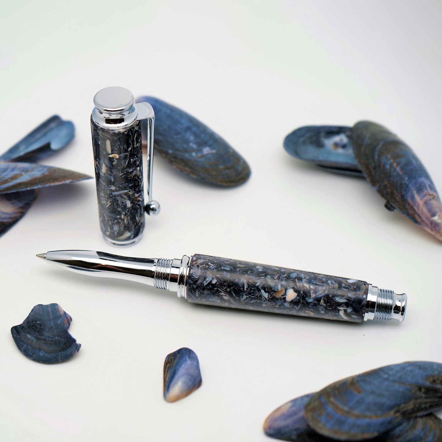 Rollerball pen made from mussel shells