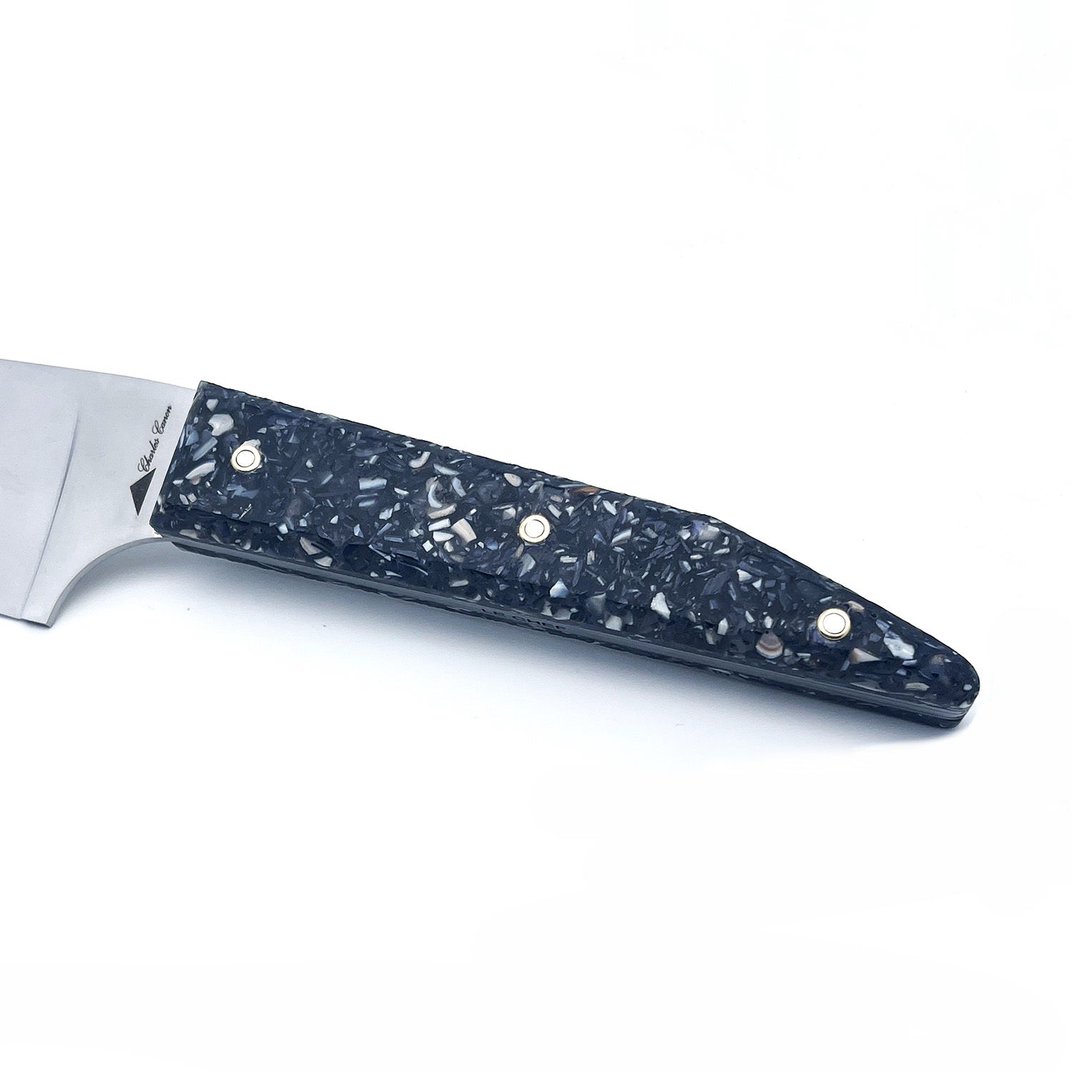 Chef's knife with mussel shell handle